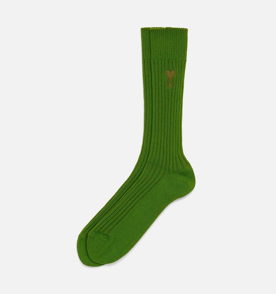 Ami Paris Ami De Coeur Plain Socks Green | ami-AU129