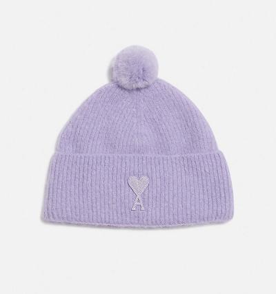 Ami Paris Ami De Coeur with Pom Pom Beanies Purple | ami-AU467