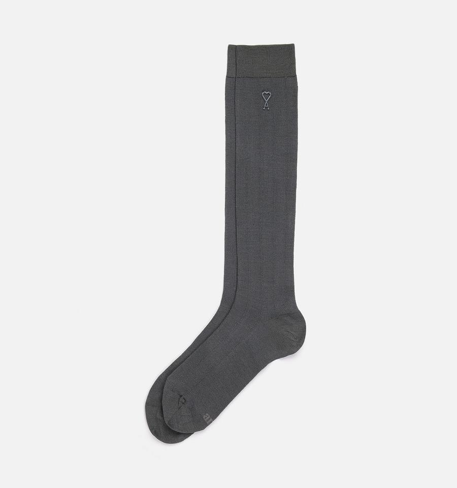 Ami Paris Ami Socks In Silk Socks Grey | ami-AU345