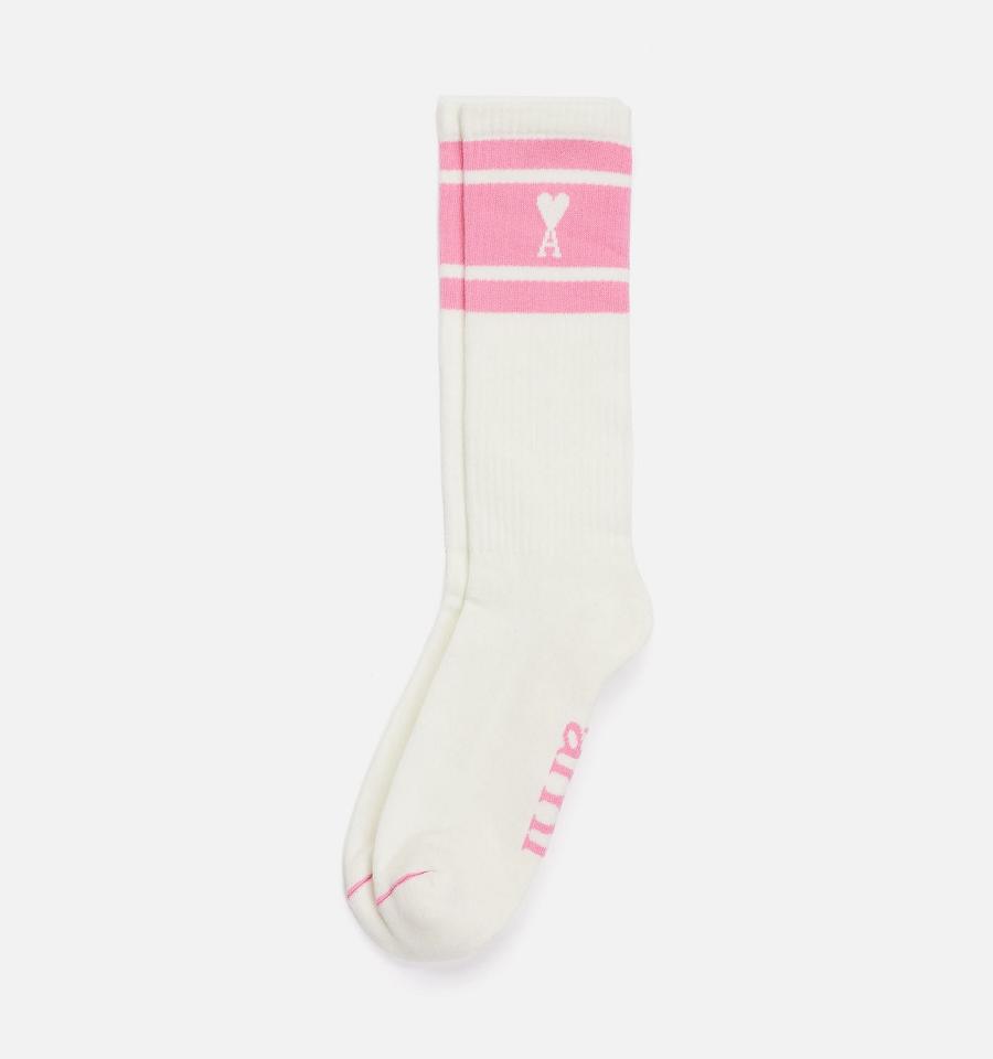 Ami Paris Ami de Coeur Striped Socks Pink | ami-AU260