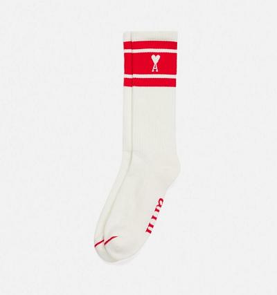 Ami Paris Ami de Coeur Striped Socks White / Red | ami-AU167