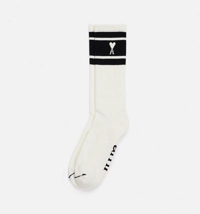 Ami Paris Ami de Coeur Striped Socks White / Black | ami-AU215