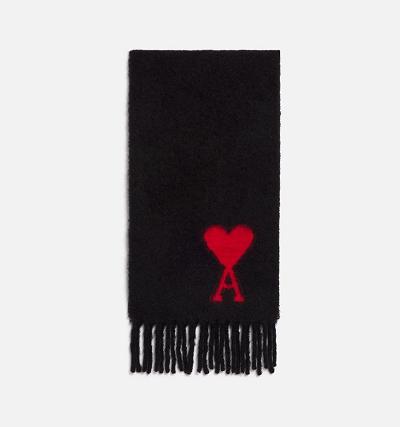 Ami Paris Oversized Ami De Coeur Scarves Black | ami-AU344