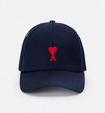 Ami Paris Red Ami de Coeur Embroidery Caps Navy | ami-AU320