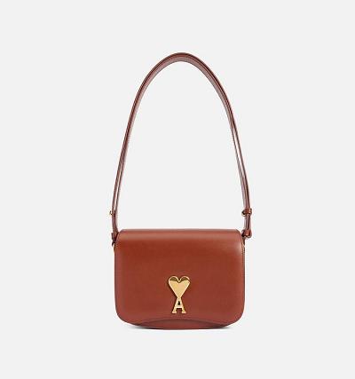 Ami Paris Small Paris Bags Brown | ami-AU250