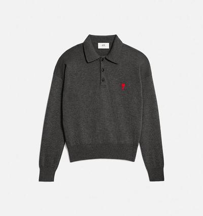 Men's Ami Paris Ami De Cœur Polo Polo Shirts Grey | ami-AU225