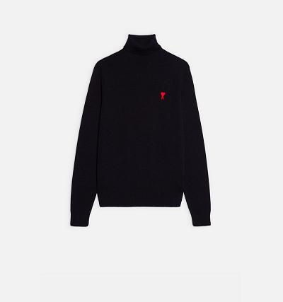 Men's Ami Paris Ami De Cœur Turtlencek Sweaters Black | ami-AU432