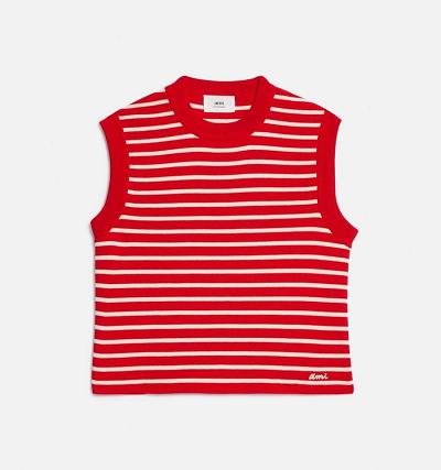 Men's Ami Paris Ami Embroidery Sleeveless Sailor Sweaters Red | ami-AU443