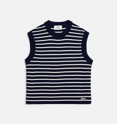 Men's Ami Paris Ami Embroidery Sleeveless Sailor Sweaters Navy | ami-AU616