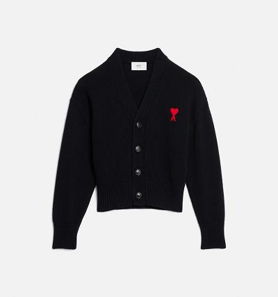 Men's Ami Paris Ami de Coeur Cardigans Black | ami-AU433