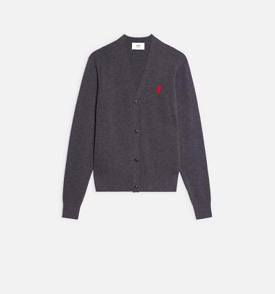 Men's Ami Paris Ami de Coeur Cardigans Grey | ami-AU396