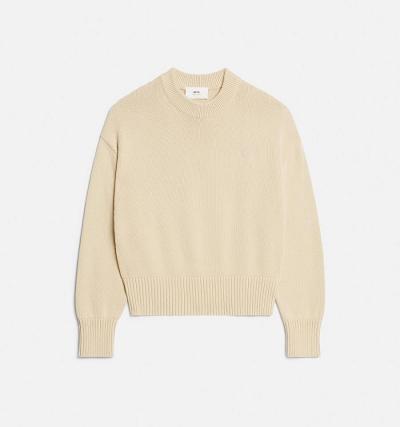 Men's Ami Paris Ami de Coeur Crewneck Sweaters Beige | ami-AU126