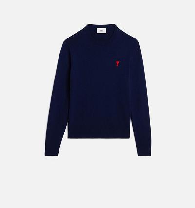 Men's Ami Paris Ami de Coeur Crewneck Sweaters Navy | ami-AU134
