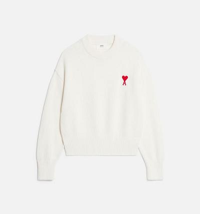 Men's Ami Paris Ami de Coeur Crewneck Sweaters White | ami-AU319