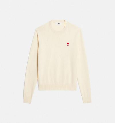 Men's Ami Paris Ami de Coeur Crewneck Sweaters Beige | ami-AU335