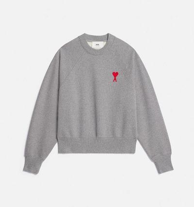 Men's Ami Paris Ami de Coeur Crewneck Sweatshirts Grey | ami-AU525