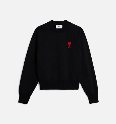 Men's Ami Paris Ami de Coeur Crewneck Sweatshirts Black | ami-AU544