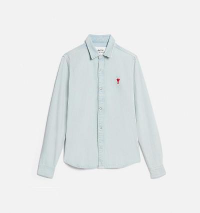 Men's Ami Paris Ami de Coeur Denim Light Blue | ami-AU483