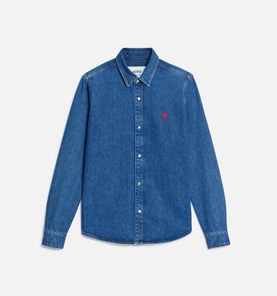 Men's Ami Paris Ami de Coeur Denim Navy | ami-AU284