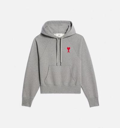 Men's Ami Paris Ami de Coeur Hoodies Grey | ami-AU223