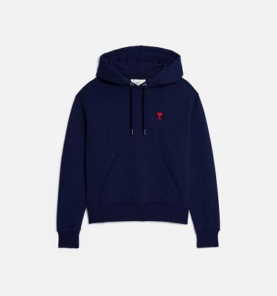 Men's Ami Paris Ami de Coeur Hoodies Navy | ami-AU465