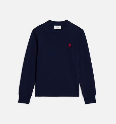 Men's Ami Paris Ami de Coeur Long Sleeves T Shirts Navy | ami-AU293