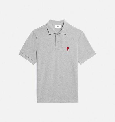 Men's Ami Paris Ami de Coeur Polo Polo Shirts Grey | ami-AU104