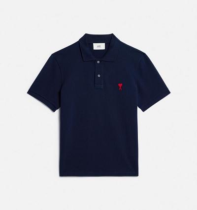 Men's Ami Paris Ami de Coeur Polo Polo Shirts Navy | ami-AU287