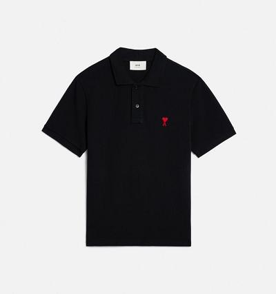 Men's Ami Paris Ami de Coeur Polo Polo Shirts Black | ami-AU376