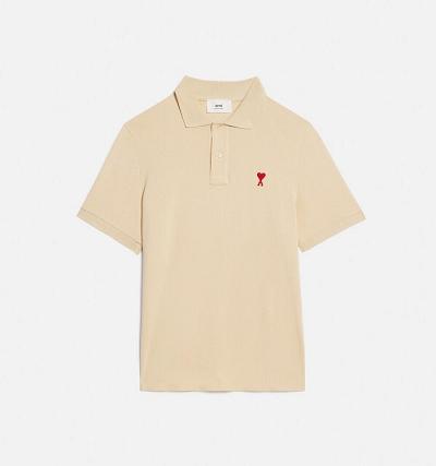 Men's Ami Paris Ami de Coeur Polo Polo Shirts Khaki | ami-AU553