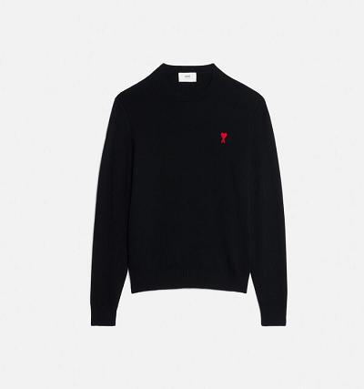 Men's Ami Paris Ami de Coeur Sweaters Black | ami-AU114