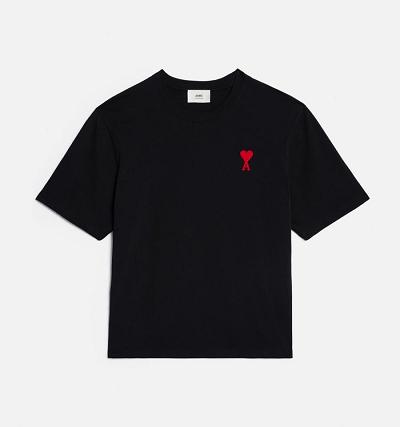 Men's Ami Paris Ami de Coeur T Shirts Black | ami-AU247