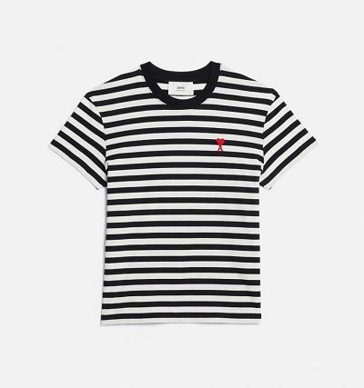 Men's Ami Paris Ami de Coeur T Shirts Black / White | ami-AU578
