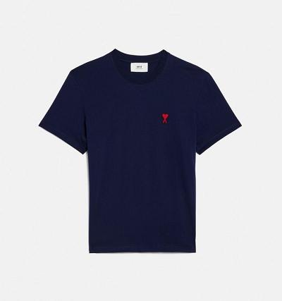 Men's Ami Paris Ami de Coeur T Shirts Navy | ami-AU426