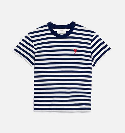 Men's Ami Paris Ami de Coeur T Shirts White / Navy | ami-AU366