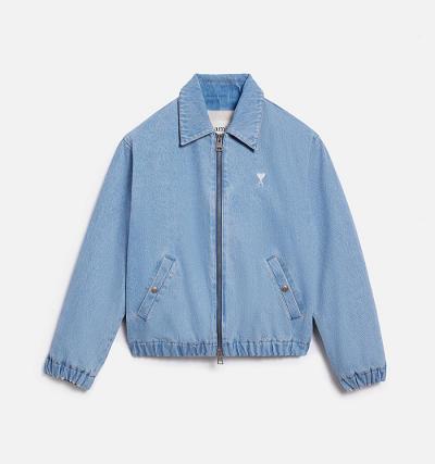 Men's Ami Paris Ami de Cœur Zipped Denim Denim Blue | ami-AU512