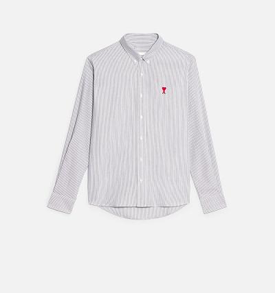Men's Ami Paris Button-Down Ami De Coeur Shirts Grey | ami-AU227