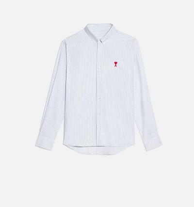 Men's Ami Paris Button-Down Ami De Coeur Shirts Light Blue | ami-AU343