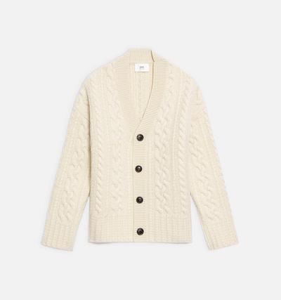 Men's Ami Paris Cable Knitted Cardigans Beige | ami-AU261