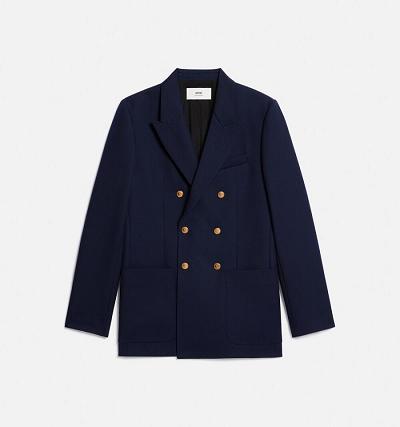 Men's Ami Paris Double Breasted Jackets Navy | ami-AU144