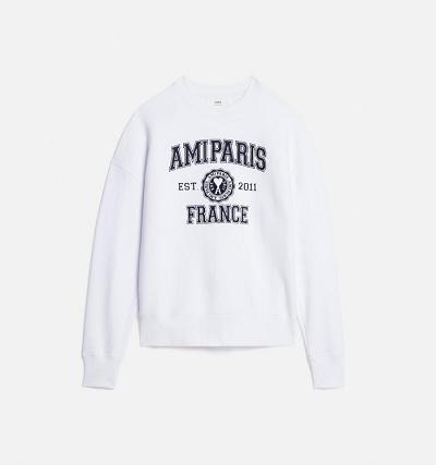 Men's Ami Paris France Crewneck Sweatshirts White | ami-AU449