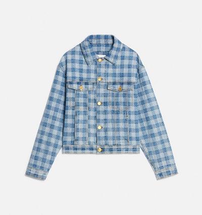 Men's Ami Paris Gingham Boxy Fit Denim Jackets Blue | ami-AU498