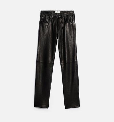 Men's Ami Paris Leather Straight Fit Pants Black | ami-AU560
