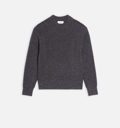 Men's Ami Paris Round Collar Ribbed Sweaters Grey | ami-AU332