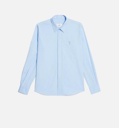 Men's Ami Paris Tonal Ami de Coeur Shirts Blue | ami-AU581