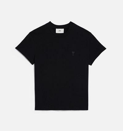 Men's Ami Paris Tonal Ami de Coeur T Shirts Black | ami-AU523