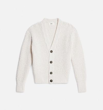 Men's Ami Paris Waffle Knit Cardigans White | ami-AU326