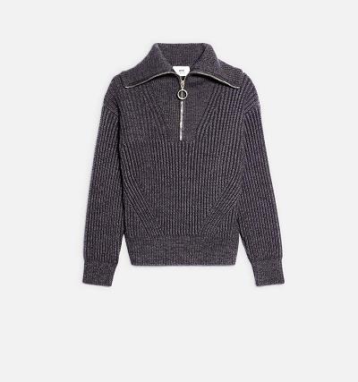 Men's Ami Paris Zipped Collar Ribbed Jumper Sweaters Grey | ami-AU203