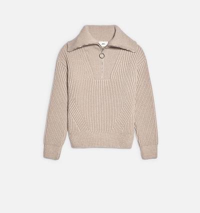 Men's Ami Paris Zipped Collar Ribbed Jumper Sweaters Beige | ami-AU277