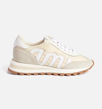 Men's Ami Paris logo-patch panelled Shoes Beige | ami-AU543